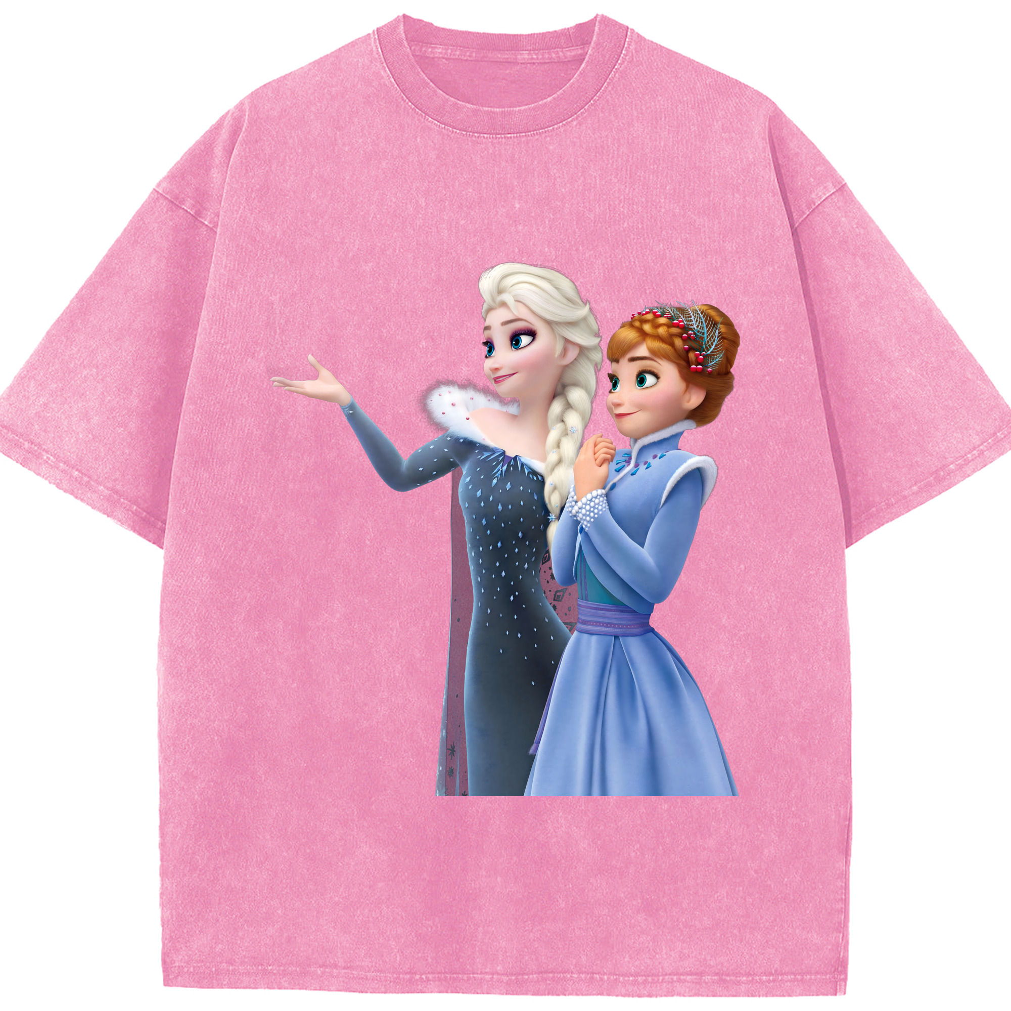 （画像用） アナと雪の女王 アンナ エルサ Frozen Anna Elsa 綿100% ヴィンテージ風 半袖Tシャツ（フロントプリント）